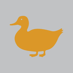 Minimalist flat design of a duck silhouette in solid orange with smooth curves and a modern aesthetic