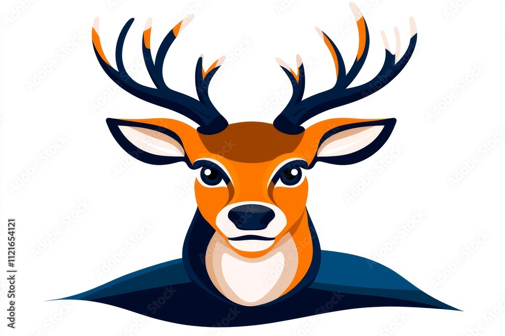 Poster A simple vector design of a deer head, emphasizing its antlers and eyes with sharp lines and muted colors