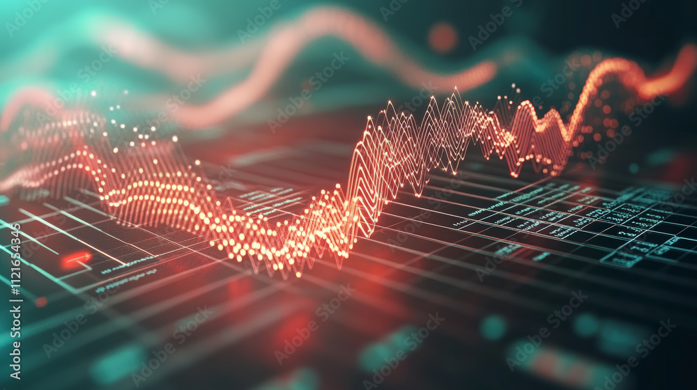 Sticker a digital graph displays fluctuating data trends on a dark background, with glowing lines and dots s