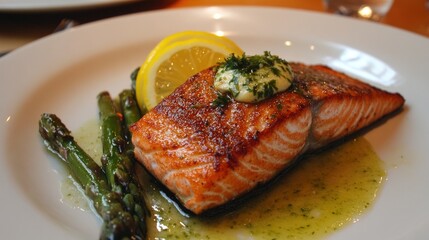 Pan-Seared Salmon with Lemon, Asparagus, and Herb Butter