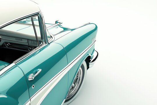 Fototapeta Classic teal vintage car, chrome details,  elegant design, isolated background.