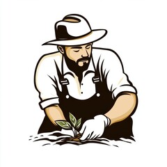 Farmer Planting Seedling Agriculture Farming Gardening Spring Growth