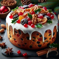 Obraz premium Christmas Fruitcake – A traditional fruitcake loaded with drie