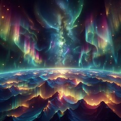 Obraz premium Aurora Borealis A hologram of the Northern Lights in shimmering