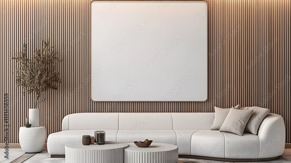 Wall mural Modern living room with neutral tones and minimal decor