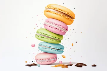 A whimsical 2D drawing of a stack of macarons in pastel tones, illustrated with soft, playful details on a white canvas