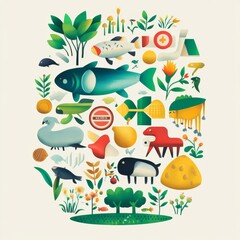 Fototapeta premium Vibrant Ecosystem Healthy Food Chain Safety Quality Animals Plants People
