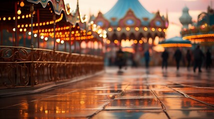 Obraz premium A colorful blur of amusement park rides and lights, showcasing motion and excitement.