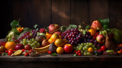 A Bountiful Still Life Arrangement Of Fresh Fruits