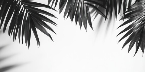 Black and white tropical palm leaves with dramatic shadows