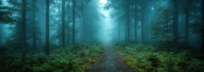 Fototapeta premium Mystical Foggy Forest Path