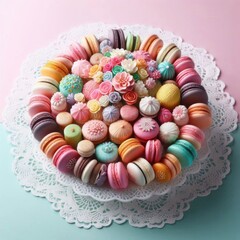 plate of colorful macarons