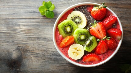 Delicious and Healthy Smoothie Bowl with Strawberries, Kiwi, and Banana