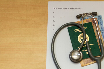 stethoscope and 2025 new year resolution list 