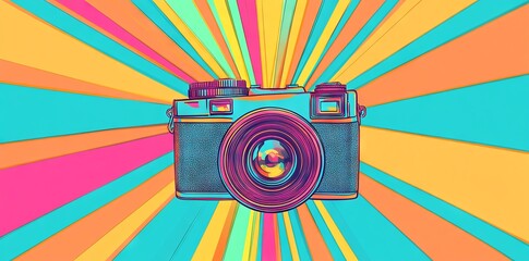 Vibrant Pop Art of a Classic Camera with Radiant Beams. AI generated illustration