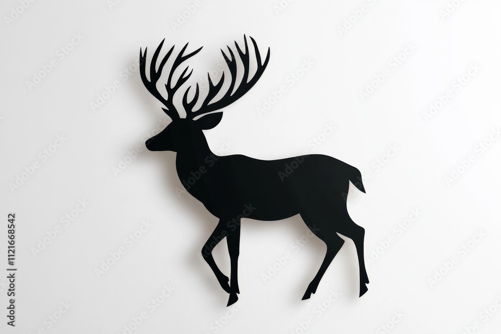 Aufkleber a bold silhouette of a deer with large antlers, set against a clean white background with subtle gra