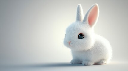Fototapeta premium A realistic and highly detailed single bunny icon on a pure white background, featuring soft fur texture, floppy ears, and a cute, serene expression