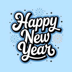 Stylish Happy New Year Text Art with Bright Colors and Playful Festive Decorations