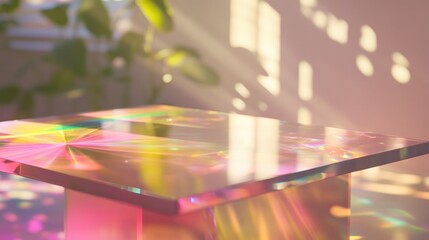 Fototapeta premium Iridescent table, sunlit, pastel colors.