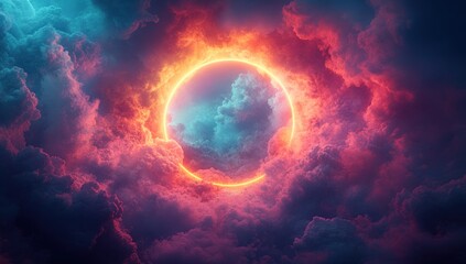 Obraz premium Neon Ring in a Cloudy Sky