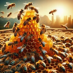 121 Honeybee Hive Expansion Bees work together to build new hone