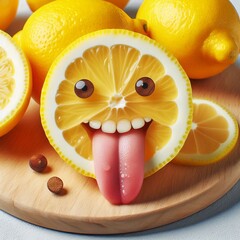 121 Lemon Slices Show Tongue Freshly sliced lemons with a burst