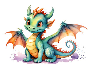 Fototapeta premium Cute Watercolor Dragon Clipart on Transparent Background - Adorable Fantasy Design for Creative Projects