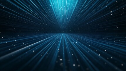 Obraz premium Abstract Blue Light Rays with Particles in a Dark Environment Creating a Cosmic Illusion of Depth and Motion Suitable for Backgrounds and Graphic Design