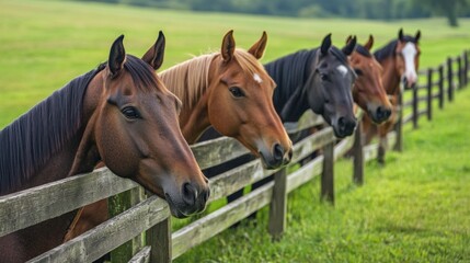 Fototapeta premium Horses Looking Over Fence