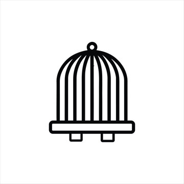 recommend clip art: Bird cage icon, simple black and white design, minimalist illustration, vector graphic, flat style, pet accessory symbol, containment concept, freedom metaphor, outline drawing, clean lines, isolated 