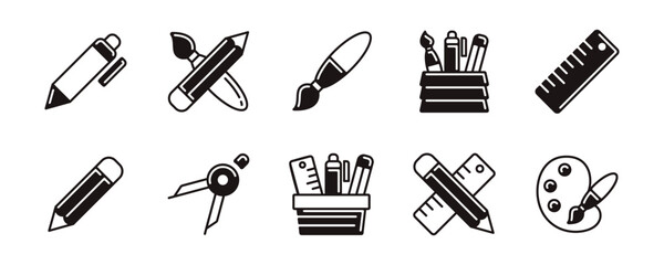 office stationery icon set education school supply equipment signs vector line illustration for web and app