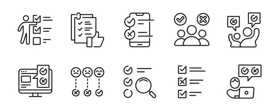 survey multiple choice checklist icon set select option business task evaluation questionnaire vector line illustration for web and app