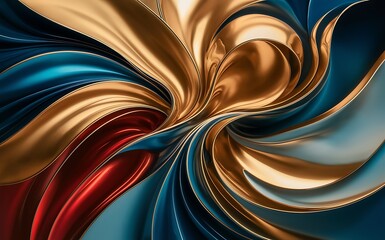 abstract artwork inspired by the fusion of liquid gold with deep, vivid hues of blue and crimson red. Trendy luxury background, wallpaper. 