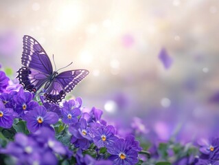 Purple Butterfly on a Floral Background