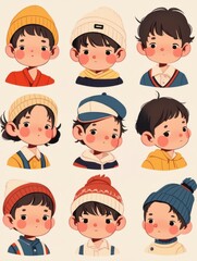 Bold Line Little Boy Icons: Flat Cartoon Characters for Children's Books