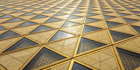 Obraz premium An abstract pattern of interlocking golden triangles creates a sense of depth and visual interest, creative vision, triangle shapes, intricate details