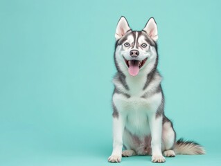 Smiling Husky Dog on a Blue Background