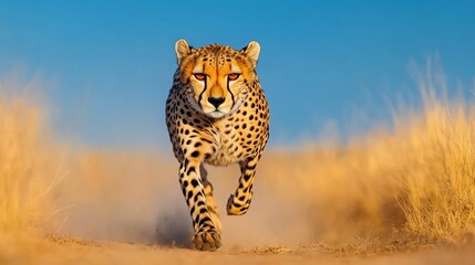 Cheetah Running Across Golden Landscape