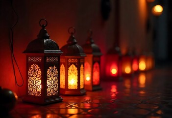 Lit Lanterns in a Row