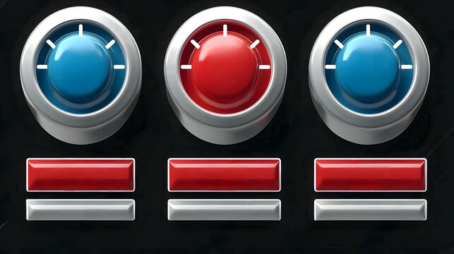 Colorful control knobs and buttons