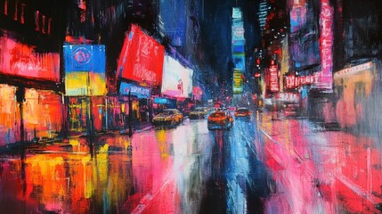 Obraz premium Abstract city street scene, vibrant colors, nighttime.