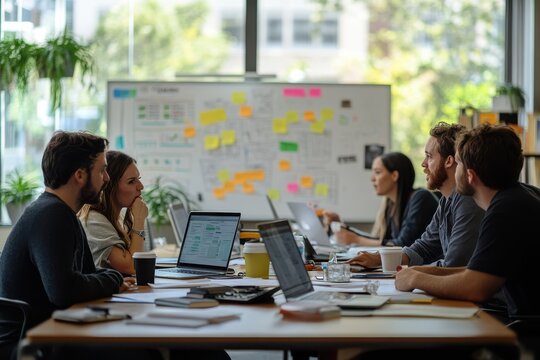 Collaborative team meeting at office brainstorming ideas modern workspace creative environment professional viewpoint