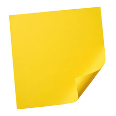 Bright yellow sticky note with a folded corner, showcasing a clean and vibrant design ideal for reminders, organization, or creative projects. Isolated on transparent background, png.