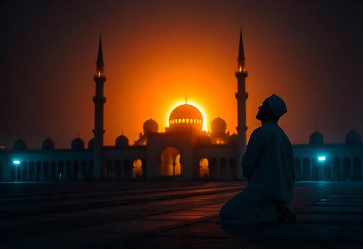 Muslim Prayer at Sunrise/Sunset in Mosque