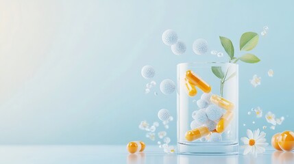 Health warning Understand the risks symptoms and prevention measures to ensure safety and avoid disease. Vibrant Capsules and Botanicals in a Clear Glass Container