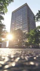 Fototapeta premium Majestic Glass Tower Reflecting the Vibrant Cityscape