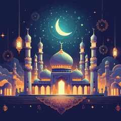 Obraz premium Eid Mubarak with Mosque