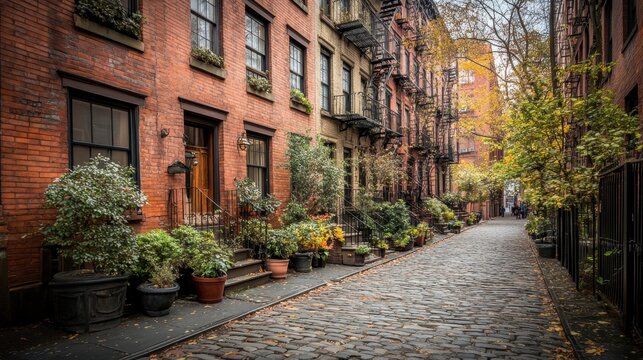 Charming Cobblestone Street in a Historical Neighborhood