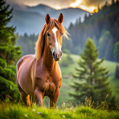 Obraz premium horse in nature generate image