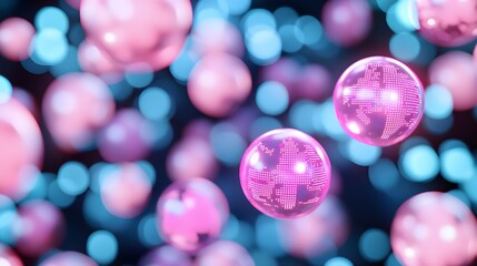 Pink and Blue Abstract Globes: Global Network Concept